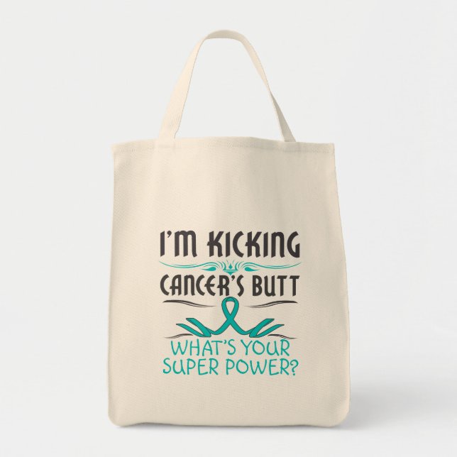 Bolso De Tela Cáncer ovárico patea cáncer pero superpotencia (Frente)