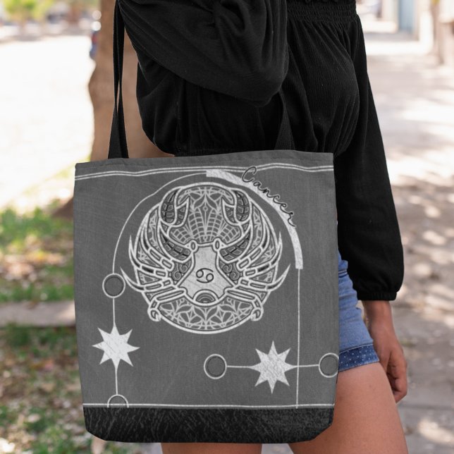 Bolso De Tela Cáncer Rótulo Zodiaco Plata Gris Blanco Mandala (Subido por el creador)
