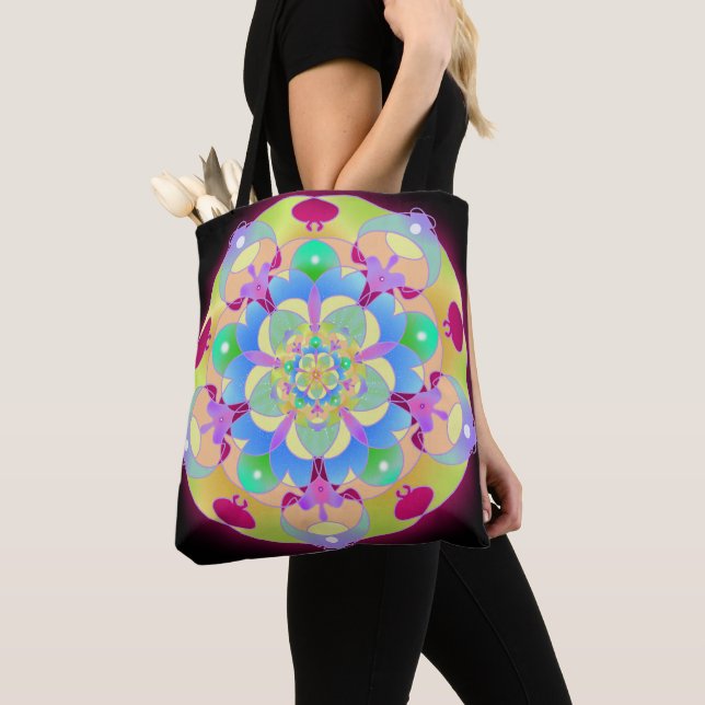 Bolso De Tela Canción arcoiris Mandala (Detalle)