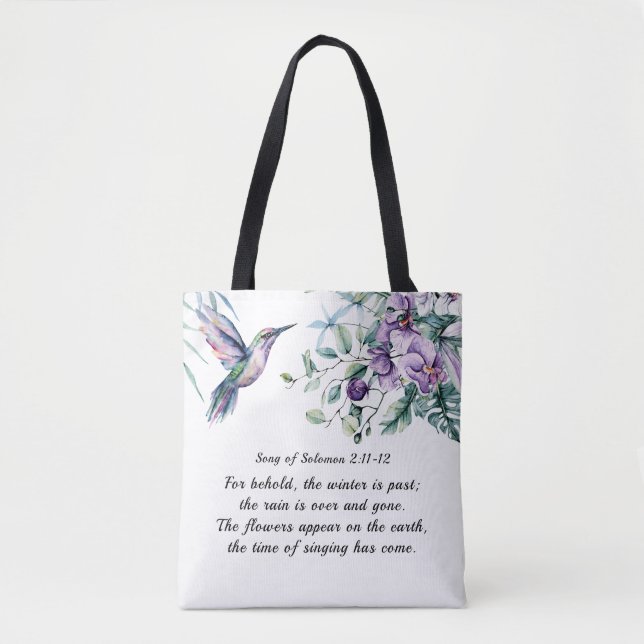 Bolso De Tela Canción de Salomón 2:11-12 Flores de Hummingbird B (Anverso)