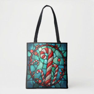 Bolso De Tela Candy Cane Navidades Vidrio Manchado