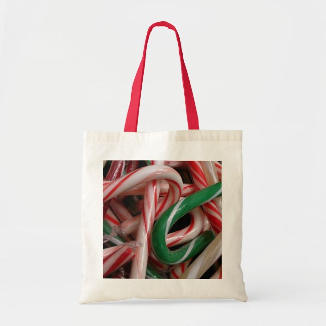 Bolso De Tela Candy Canes Navidades vacaciones Verde Blanco y Ro (Frente)