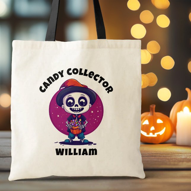 Bolso De Tela Candy Collector Skeleton Boys Halloween (Cute Candy Collector Skeleton Boys Halloween Tote Bag)