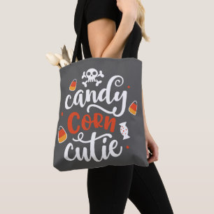 Bolso De Tela Candy Corn Cutie Fun moderno Gray Halloween