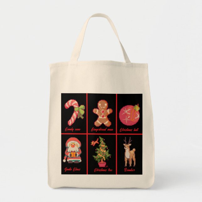 Bolso De Tela Candy, Gingerbread, Christmas, tree, Pixel Art (Frente)