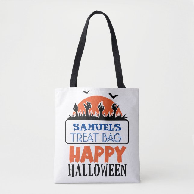 Bolso De Tela Candy y Treat, Personalizado de Halloween (Anverso)