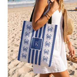 Bolso De Tela Cangrejo Azul Monograma Náutico Costero
