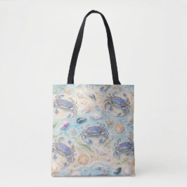 Bolso De Tela Cangrejo Azul y Conchas de Playa