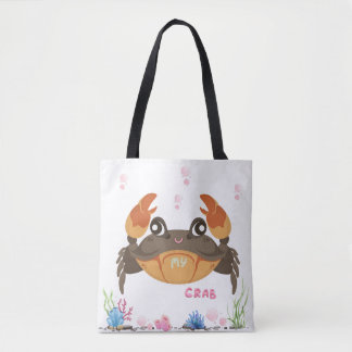 Bolso De Tela Cangrejo con burbujas sutiles y flores submarinas