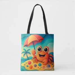 Bolso De Tela Cangrejo de Playa Alegre con Paraguas Tropical