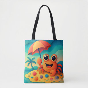 Bolso De Tela Cangrejo de Playa Alegre con Paraguas Tropical