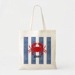 Bolso De Tela Cangrejo rojo en franjas de denim azul