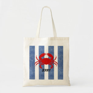 Bolso De Tela Cangrejo rojo en franjas de denim azul