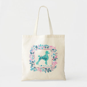 Bolso De Tela Caniche azul pastel moderno   Nombre y foto person