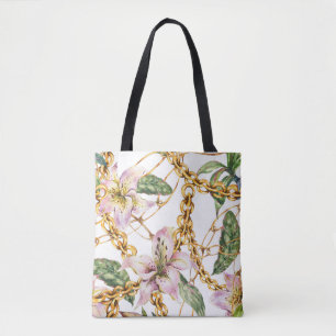 Bolso De Tela Cañones de oro y lirios reales: Elegancia acuarela