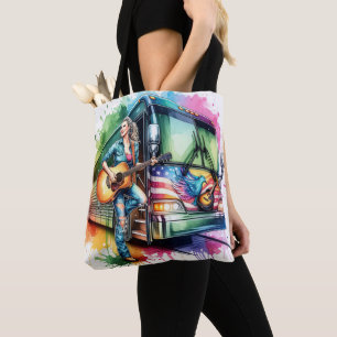 Bolso De Tela Cantante colorido con guitarra y tour bus