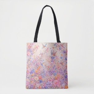 Bolso De Tela Canto de Pájaros entre Flores