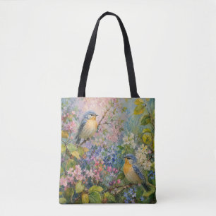 Bolso De Tela Canto de Pájaros entre Flores