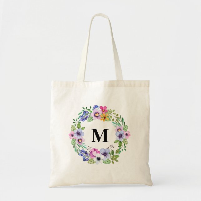 Bolso De Tela Canvas acuarela Floral Trato personalizado (Frente)