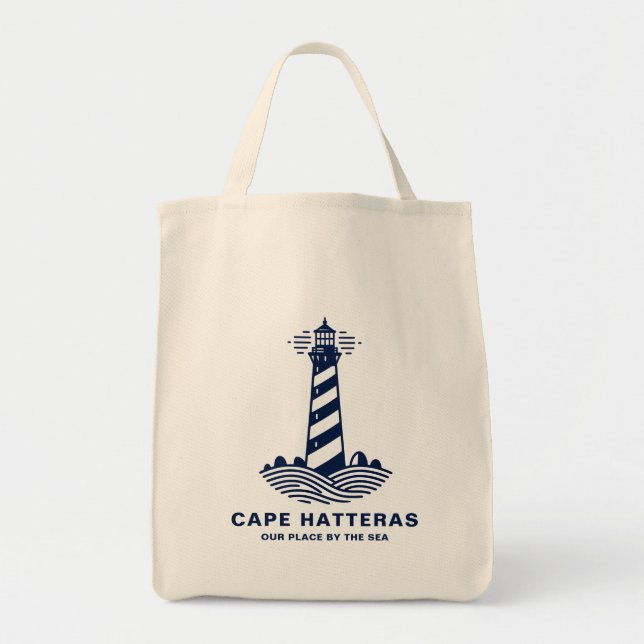 Bolso De Tela Cape Hatteras Lighthouse – Nautical Blue & White (Frente)