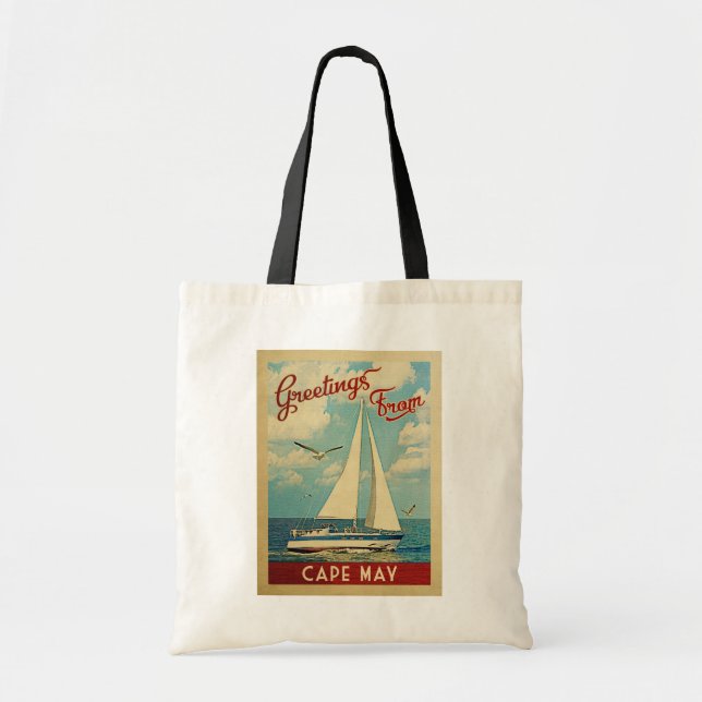 Bolso De Tela Cape May Sailboat Vintage Travel New Jersey (Frente)