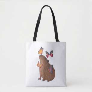 Bolso De Tela Capibara Divertida con Mariposa – Roedor Animal Ad