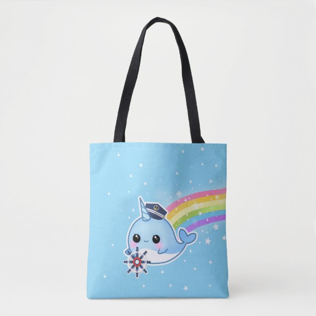 Bolso De Tela Capitán lindo narwhal con el arco iris (Anverso)