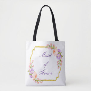 Bolso De Tela Capítulo floral del oro con el texto de encargo