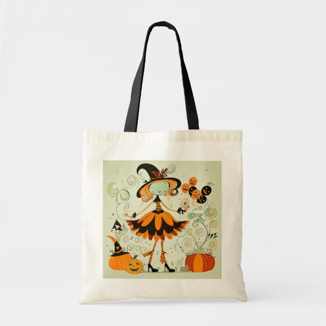 Bolso De Tela capricho/bruja/calabaza/caída (Frente)