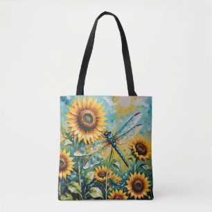 Bolso De Tela Caprichoso Girasol Retro y Libélula 