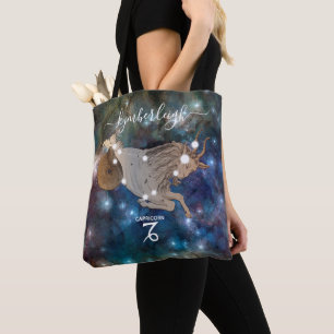 Bolso De Tela Capricornio Rótulo Zodiaco Monograma Cósmico Nombr