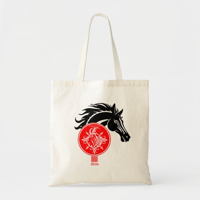 Bolso De Tela Capricornio x Año Personalizado del caballo 2026 (Frente)