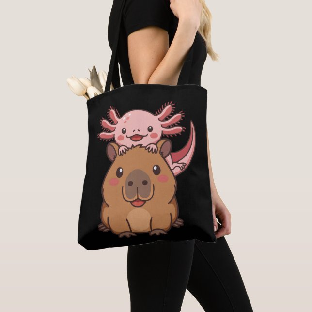 Bolso De Tela Capybara Axolotl Kawaii Animal Lover Zoo Day (Detalle)