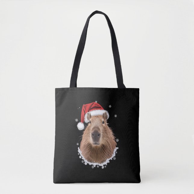 Bolso De Tela Capybara Divertida Navidad  (Anverso)