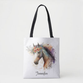 Bolso De Tela Cara de caballo con flores