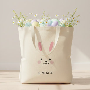 Bolso De Tela Cara de conejo de Pascua personalizada con nombre