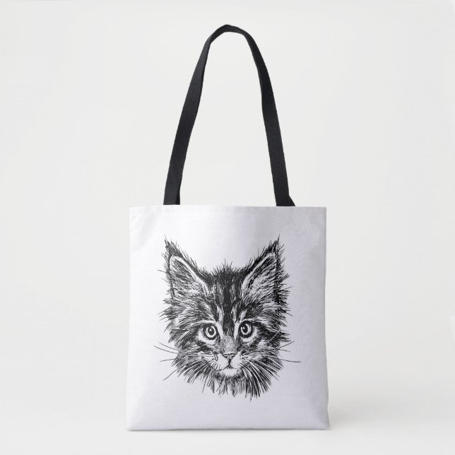 Bolso De Tela Cara de gatito negro y blanco (Anverso)