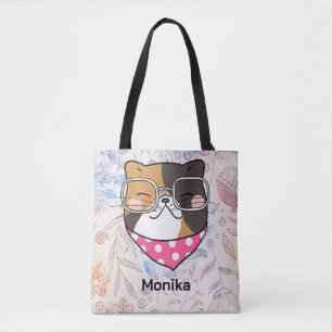 Bolso De Tela Cara De Gato De Gato De Gatito Cuidadoso Con Monog