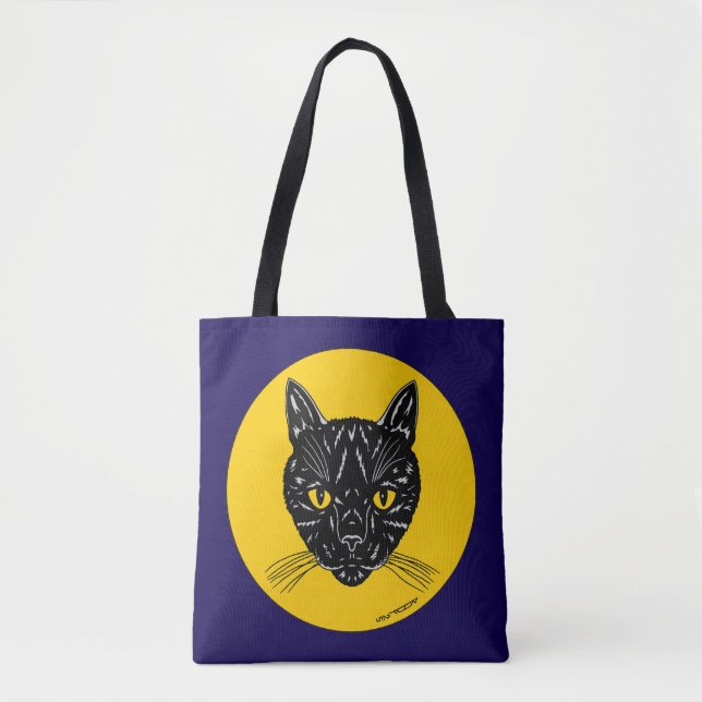 Bolso De Tela Cara de gato negro (Anverso)