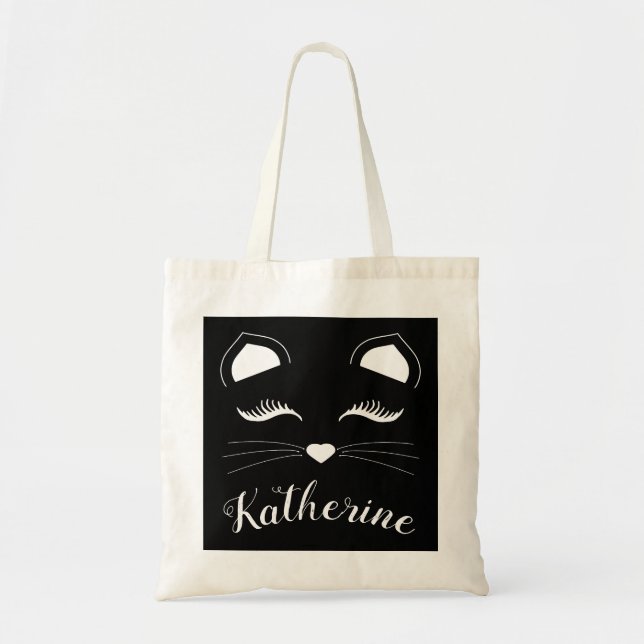 Bolso De Tela Cara de gato negro y blanco (Frente)