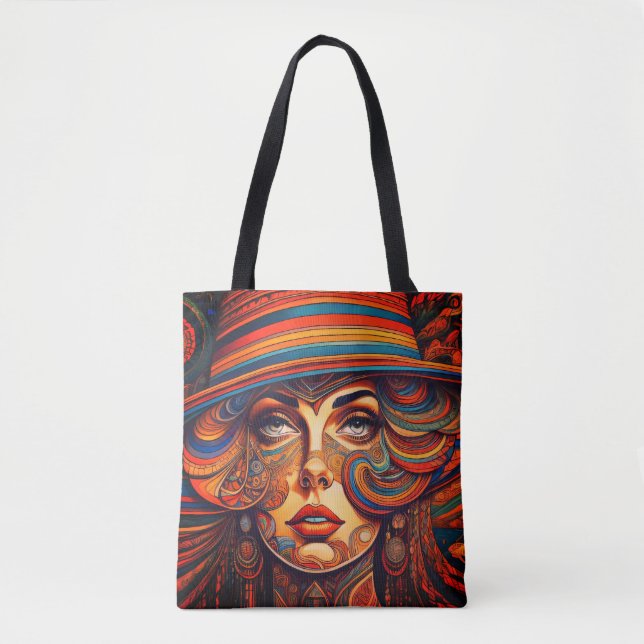 Bolso De Tela Cara de mujer colorida (Anverso)