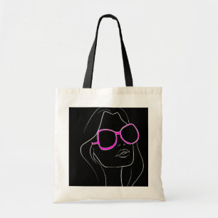 Bolso De Tela Cara de mujer en gafas de sol rosadas Retro negro