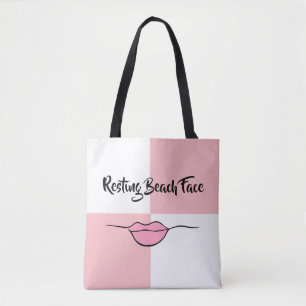 Bolso De Tela Cara de Playa Relajada "Labios" Cuadro Blanco y Ro