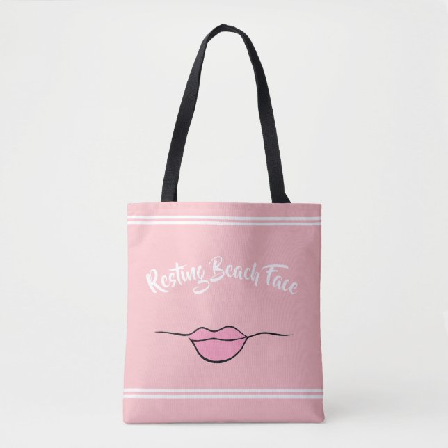 Bolso De Tela Cara de Playa Relajada "Labios" Rosa (Anverso)