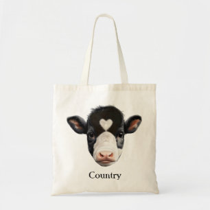 Bolso De Tela Cara de vaca negra y blanca de campo