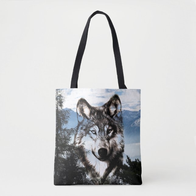 Bolso De Tela Cara del lobo en el cielo (Anverso)