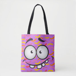 Bolso De Tela Cara divertida sonriente patrón colorido naranja p