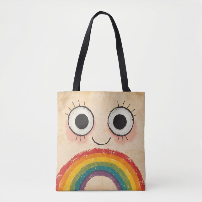BOLSO DE TELA CARA FELIZ ARCOÍRIS (Anverso)
