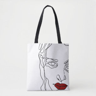 Bolso De Tela Cara moderna de dibujo minimalista de una línea