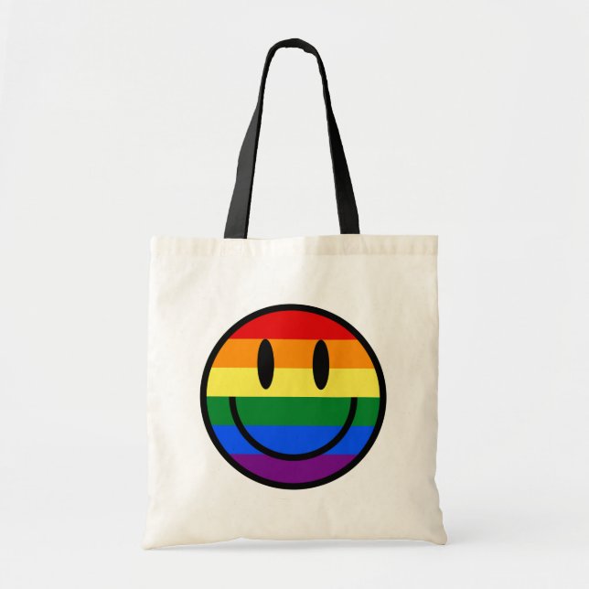 Bolso De Tela Cara sonriente arco iris (Frente)